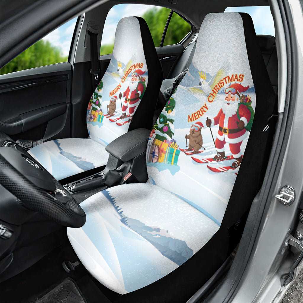 Merry Christmas Australia Car Seat Cover Funny Aussie Animals Santa Skiing