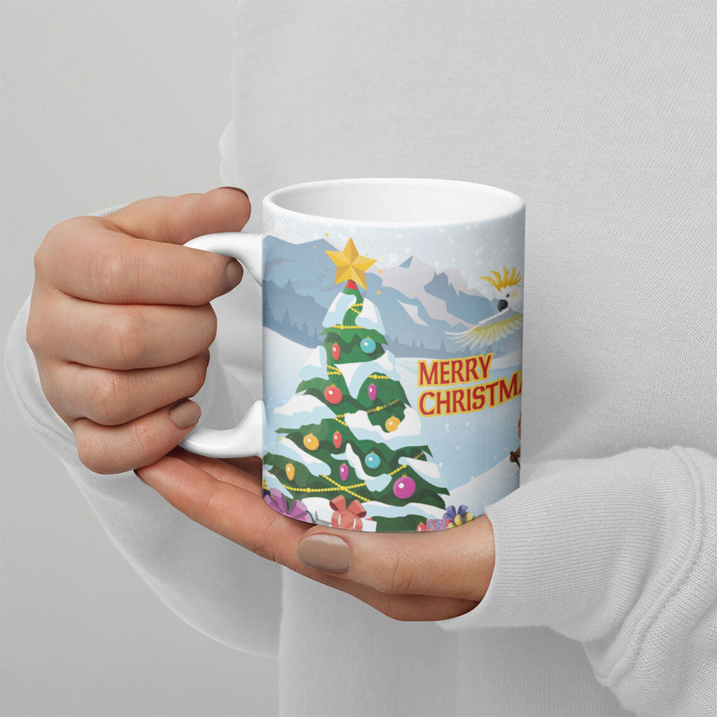 Merry Christmas Australia Ceramic Mug Funny Aussie Animals Santa Skiing