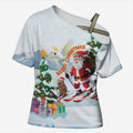 Merry Christmas Australia Cross Shoulder Shirt Funny Aussie Animals Santa Skiing