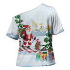 Merry Christmas Australia Cross Shoulder Shirt Funny Aussie Animals Santa Skiing