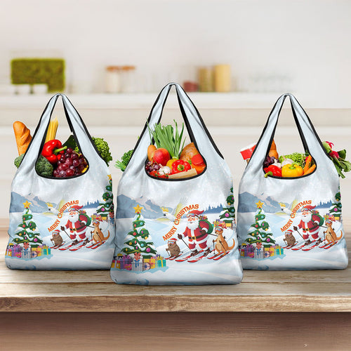 Merry Christmas Australia Grocery Bag Funny Aussie Animals Santa Skiing