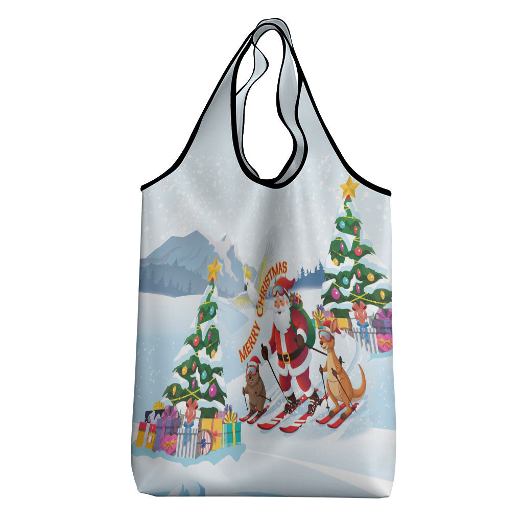 Merry Christmas Australia Grocery Bag Funny Aussie Animals Santa Skiing
