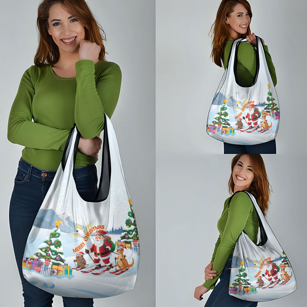 Merry Christmas Australia Grocery Bag Funny Aussie Animals Santa Skiing