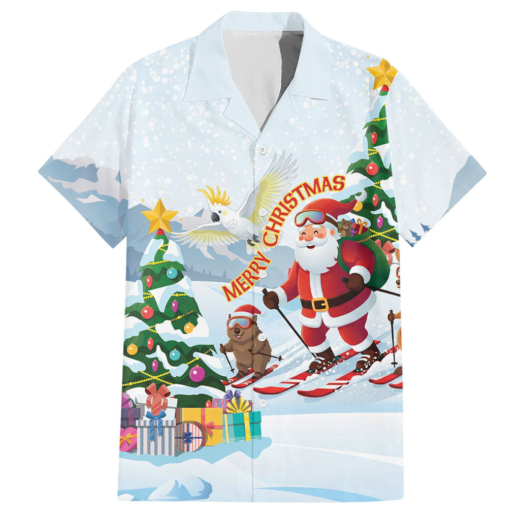 Merry Christmas Australia Hawaiian Shirt Funny Aussie Animals Santa Skiing