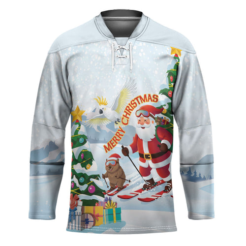 Merry Christmas Australia Hockey Jersey Funny Aussie Animals Santa Skiing