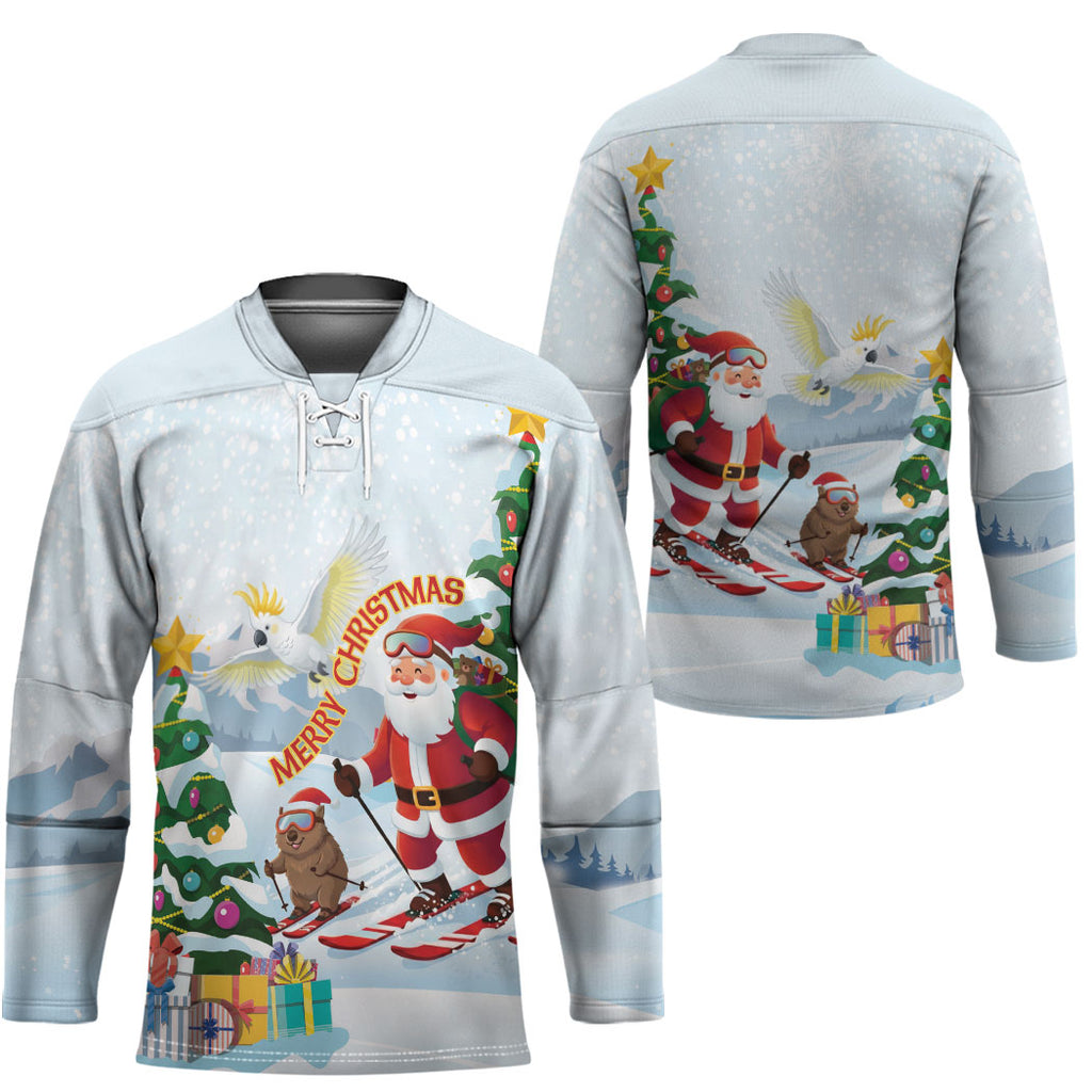 Merry Christmas Australia Hockey Jersey Funny Aussie Animals Santa Skiing