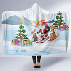Merry Christmas Australia Hooded Blanket Funny Aussie Animals Santa Skiing