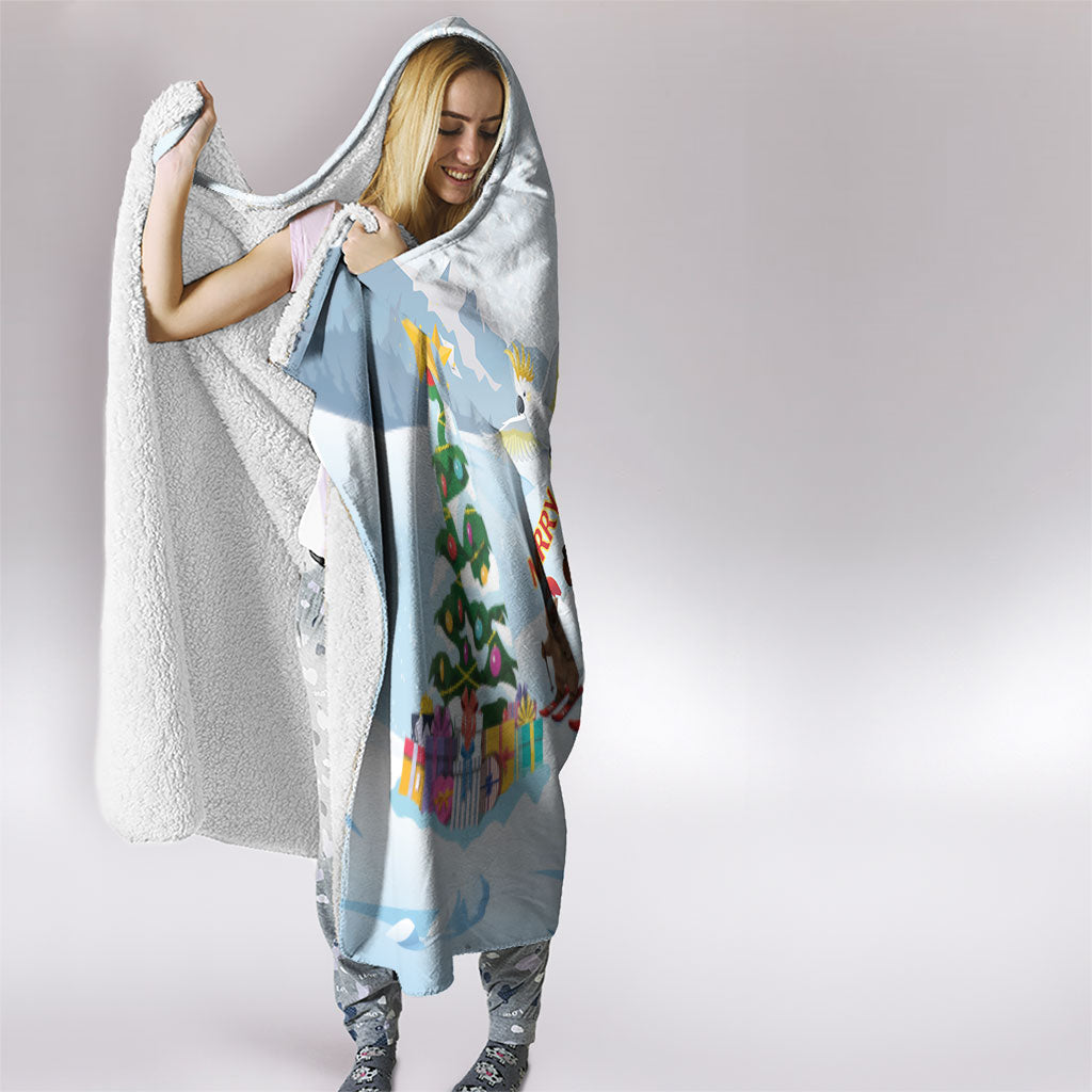 Merry Christmas Australia Hooded Blanket Funny Aussie Animals Santa Skiing