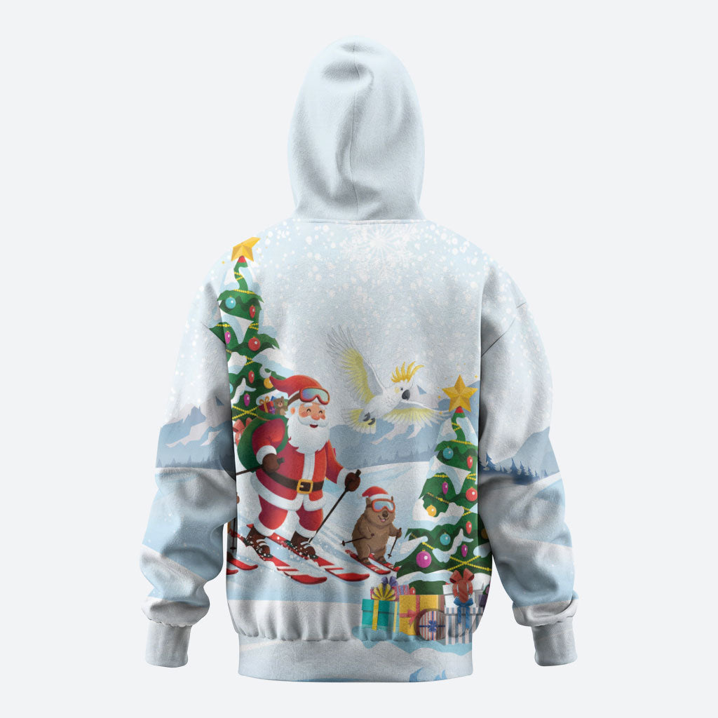 Merry Christmas Australia Hoodie Funny Aussie Animals Santa Skiing