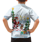 Merry Christmas Australia Kid Hawaiian Shirt Funny Aussie Animals Santa Skiing