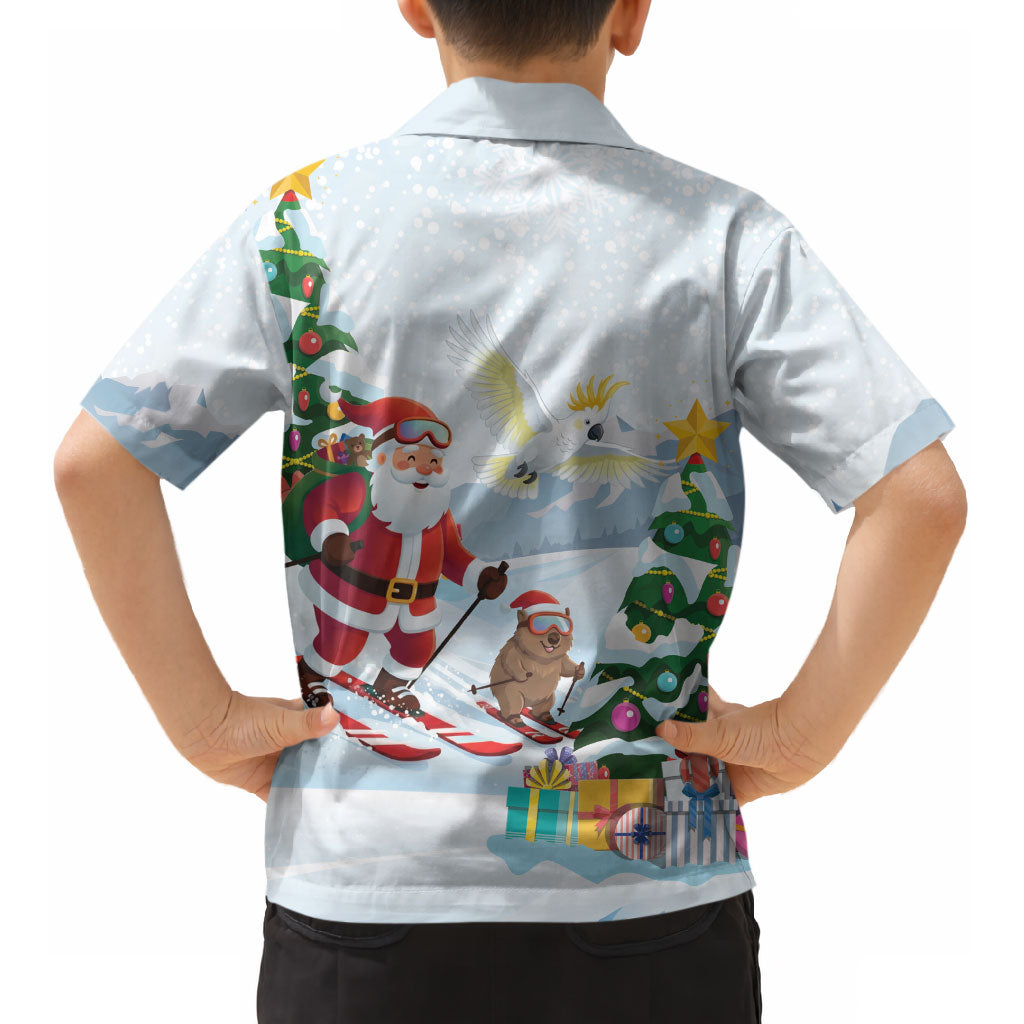 Merry Christmas Australia Kid Hawaiian Shirt Funny Aussie Animals Santa Skiing LT14