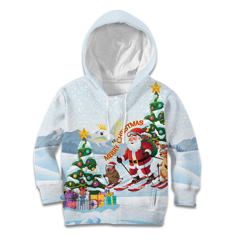 Merry Christmas Australia Kid Hoodie Funny Aussie Animals Santa Skiing