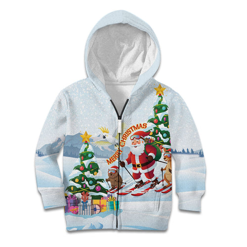Merry Christmas Australia Kid Hoodie Funny Aussie Animals Santa Skiing