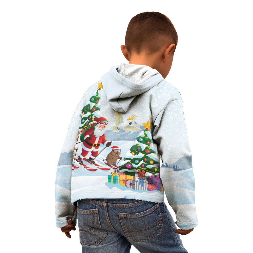 Merry Christmas Australia Kid Hoodie Funny Aussie Animals Santa Skiing
