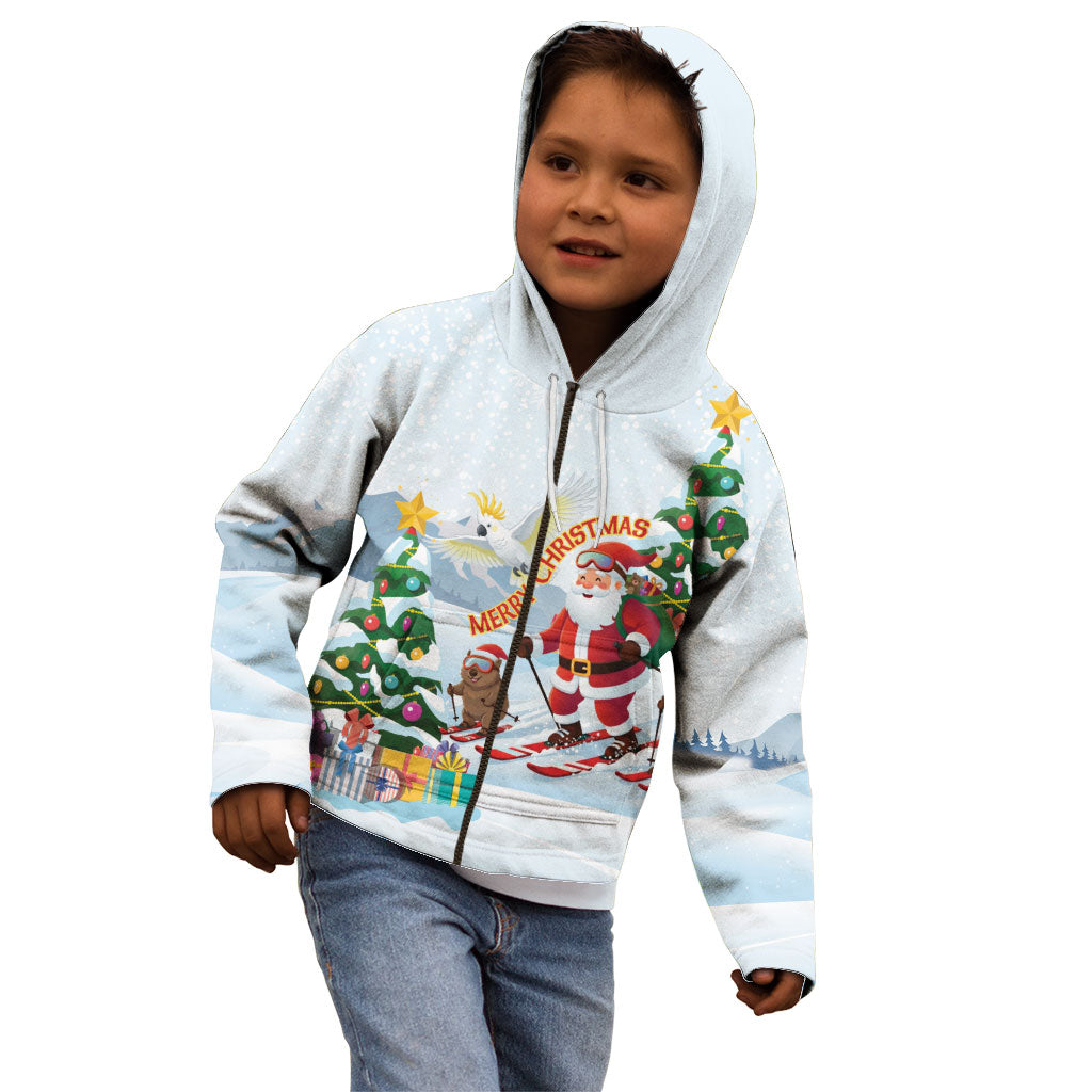 Merry Christmas Australia Kid Hoodie Funny Aussie Animals Santa Skiing