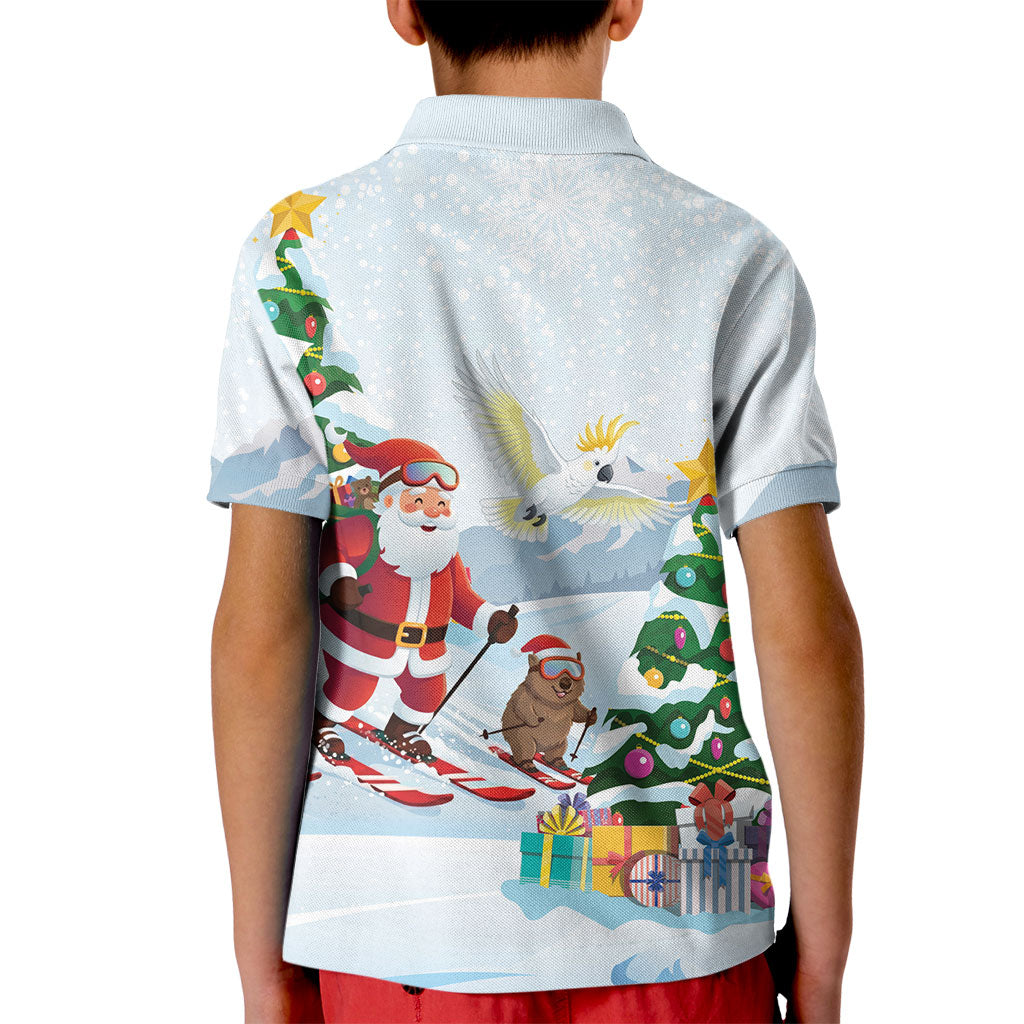 Merry Christmas Australia Kid Polo Shirt Funny Aussie Animals Santa Skiing