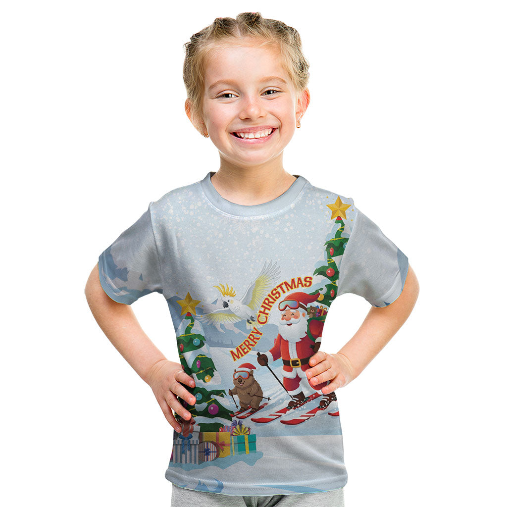 Merry Christmas Australia Kid T Shirt Funny Aussie Animals Santa Skiing