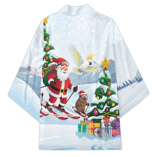 Merry Christmas Australia Kimono Funny Aussie Animals Santa Skiing