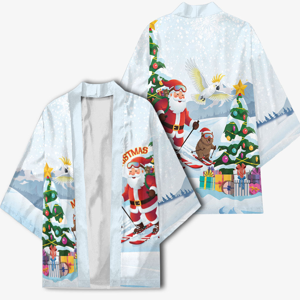 Merry Christmas Australia Kimono Funny Aussie Animals Santa Skiing