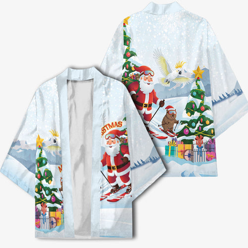 Merry Christmas Australia Kimono Funny Aussie Animals Santa Skiing