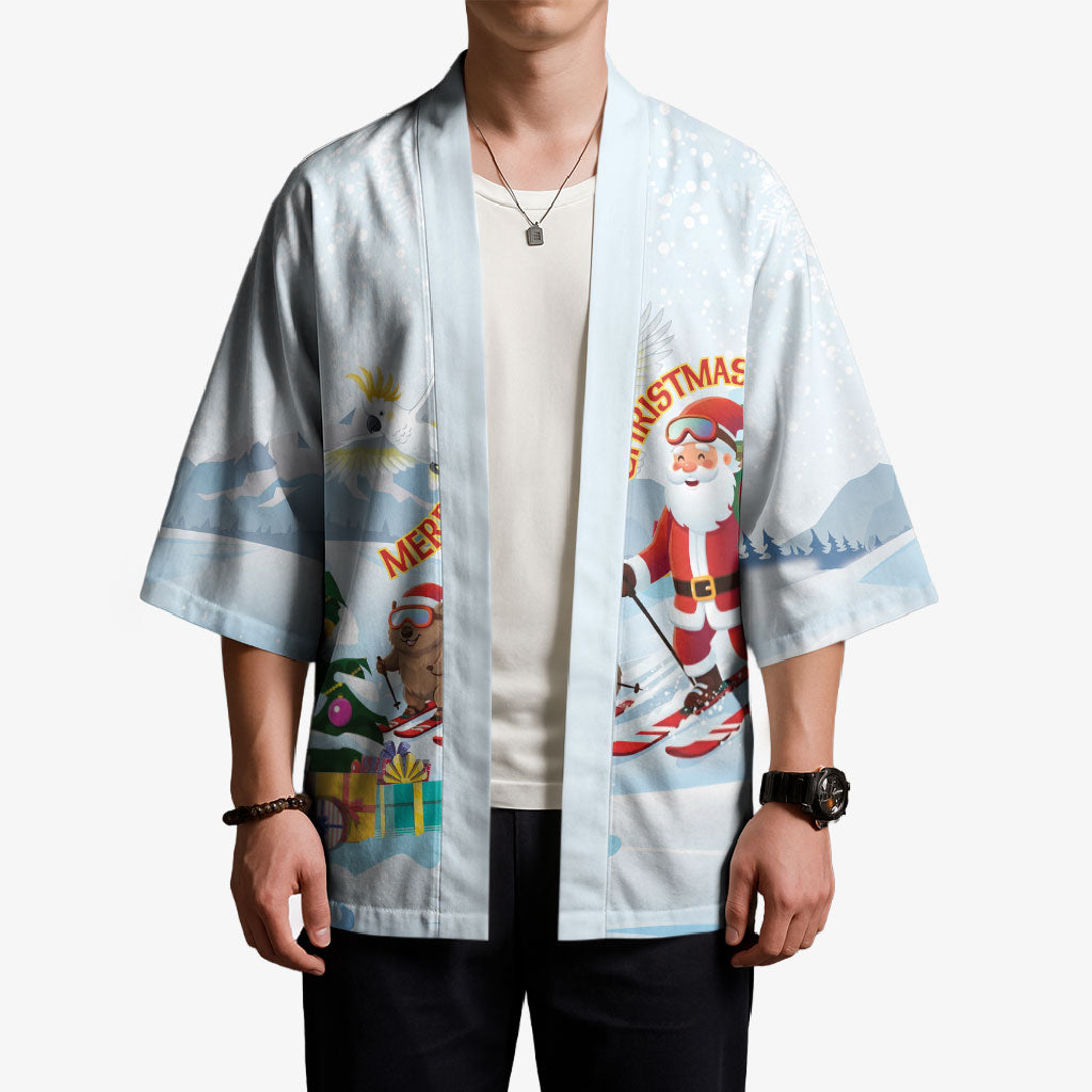 Merry Christmas Australia Kimono Funny Aussie Animals Santa Skiing