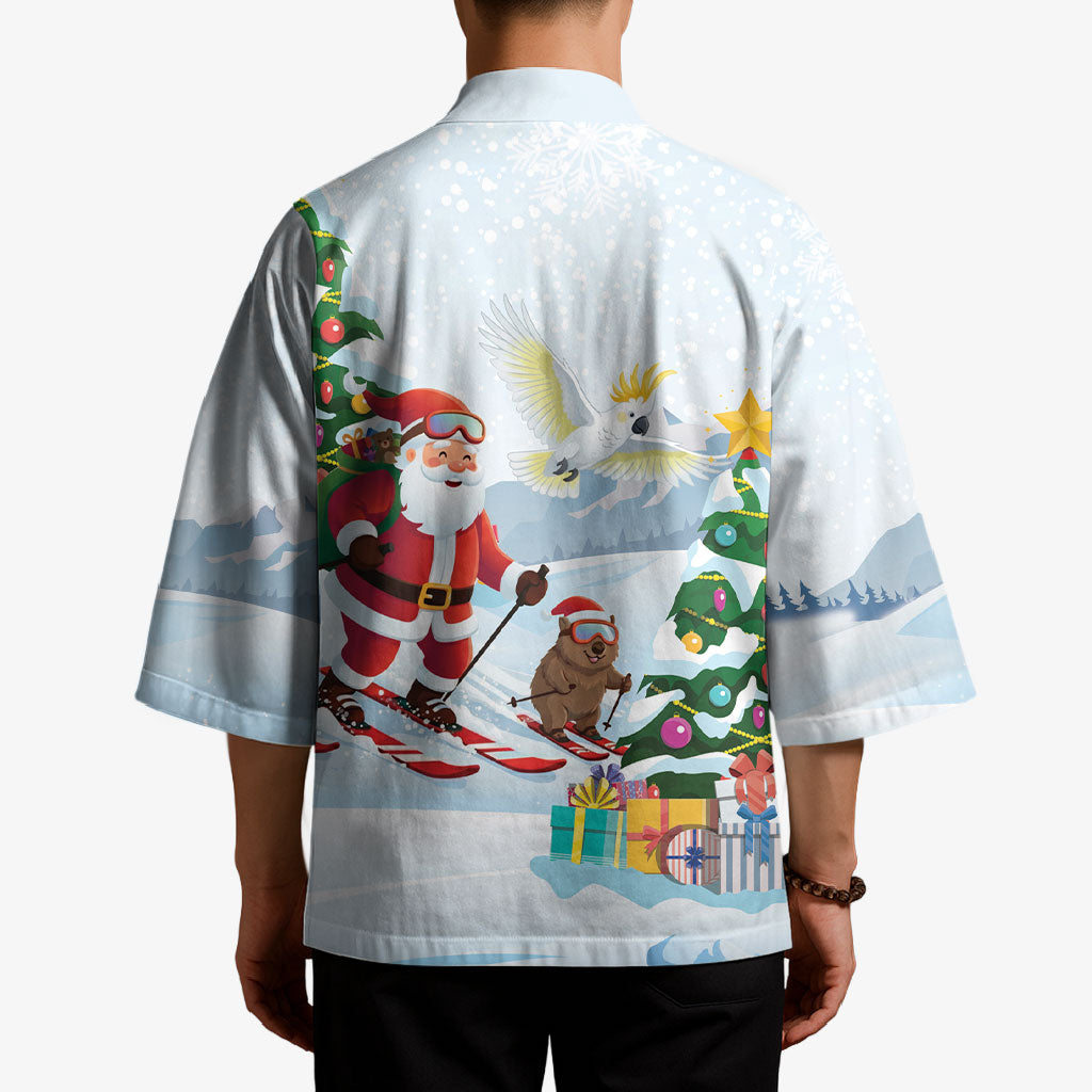 Merry Christmas Australia Kimono Funny Aussie Animals Santa Skiing