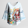 Merry Christmas Australia Kimono Sleeve Blouse Funny Aussie Animals Santa Skiing