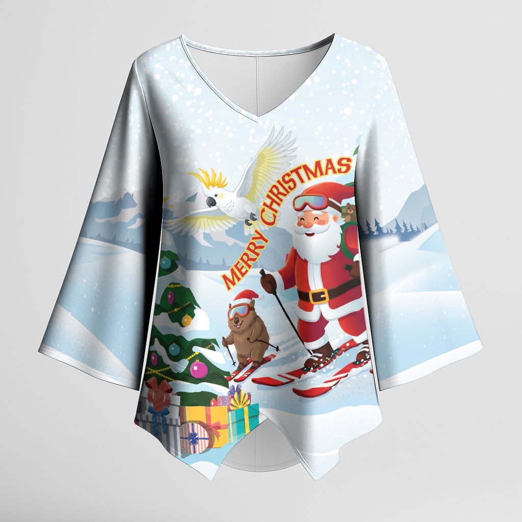 Merry Christmas Australia Kimono Sleeve Blouse Funny Aussie Animals Santa Skiing