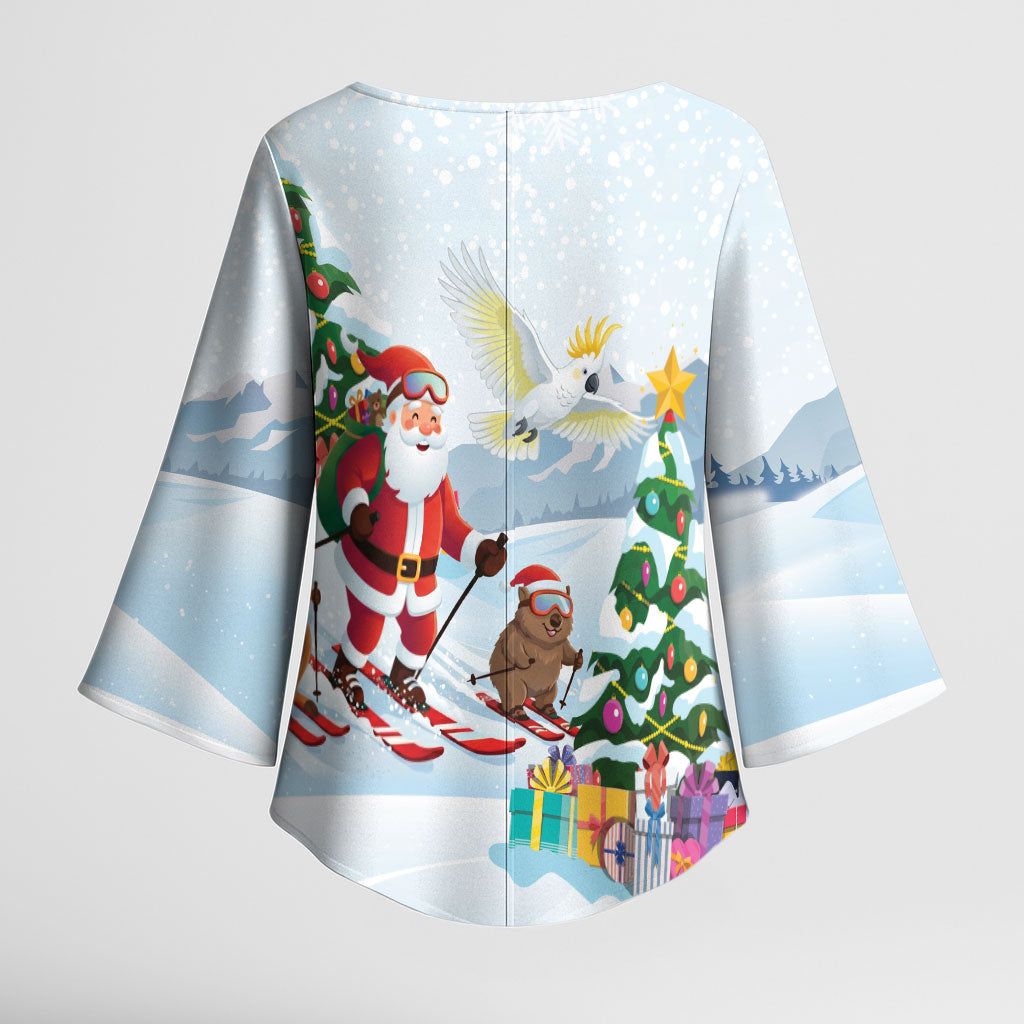 Merry Christmas Australia Kimono Sleeve Blouse Funny Aussie Animals Santa Skiing