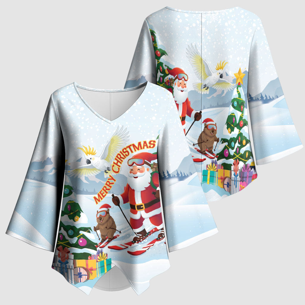 Merry Christmas Australia Kimono Sleeve Blouse Funny Aussie Animals Santa Skiing