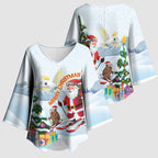 Merry Christmas Australia Kimono Sleeve Blouse Funny Aussie Animals Santa Skiing