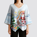 Merry Christmas Australia Kimono Sleeve Blouse Funny Aussie Animals Santa Skiing
