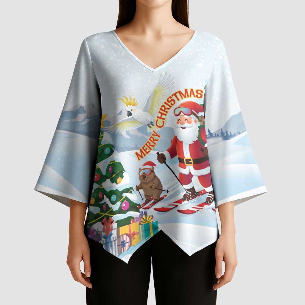 Merry Christmas Australia Kimono Sleeve Blouse Funny Aussie Animals Santa Skiing