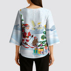 Merry Christmas Australia Kimono Sleeve Blouse Funny Aussie Animals Santa Skiing
