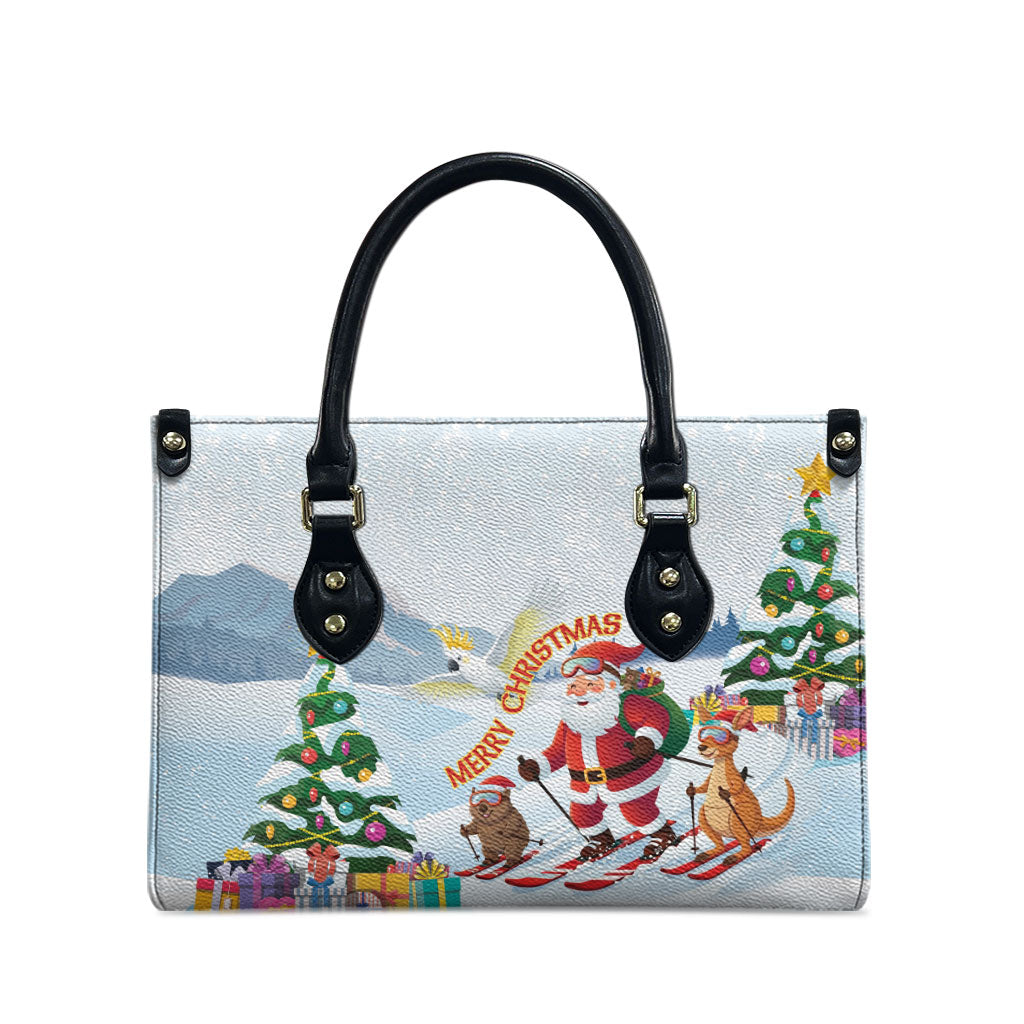 Merry Christmas Australia Leather Bag Funny Aussie Animals Santa Skiing