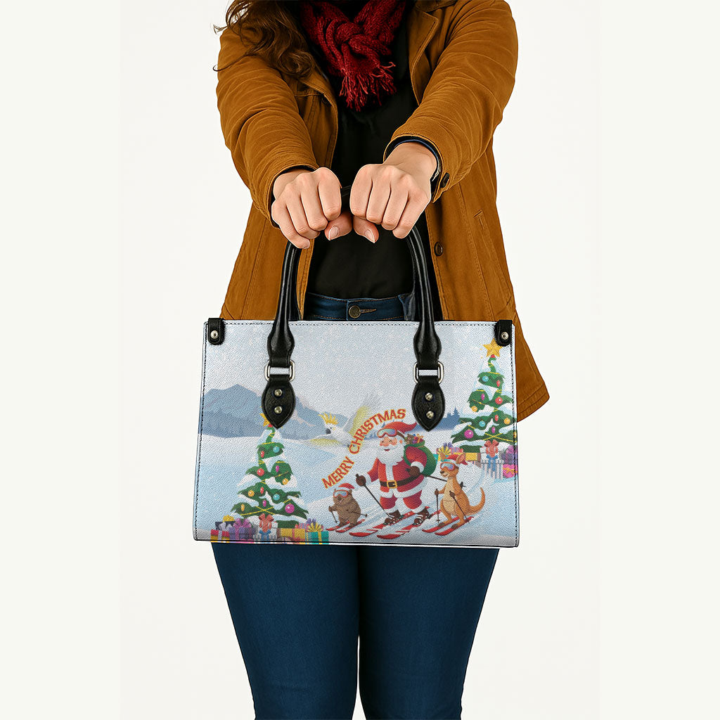 Merry Christmas Australia Leather Bag Funny Aussie Animals Santa Skiing