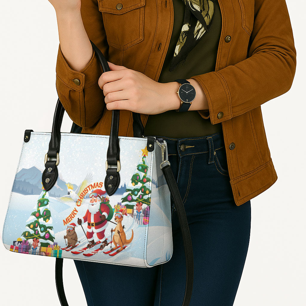 Merry Christmas Australia Leather Bag Funny Aussie Animals Santa Skiing