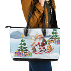 Merry Christmas Australia Leather Tote Bag Funny Aussie Animals Santa Skiing
