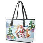 Merry Christmas Australia Leather Tote Bag Funny Aussie Animals Santa Skiing