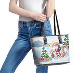 Merry Christmas Australia Leather Tote Bag Funny Aussie Animals Santa Skiing