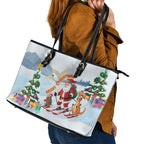 Merry Christmas Australia Leather Tote Bag Funny Aussie Animals Santa Skiing