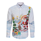 Merry Christmas Australia Long Sleeve Button Shirt Funny Aussie Animals Santa Skiing