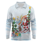 Merry Christmas Australia Long Sleeve Polo Shirt Funny Aussie Animals Santa Skiing