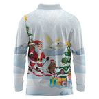 Merry Christmas Australia Long Sleeve Polo Shirt Funny Aussie Animals Santa Skiing