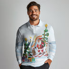 Merry Christmas Australia Long Sleeve Polo Shirt Funny Aussie Animals Santa Skiing