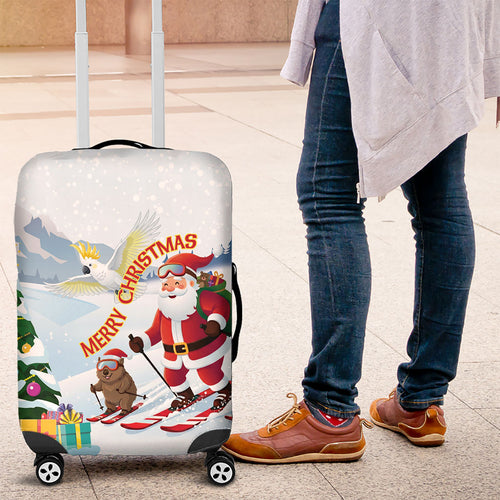 Merry Christmas Australia Luggage Cover Funny Aussie Animals Santa Skiing