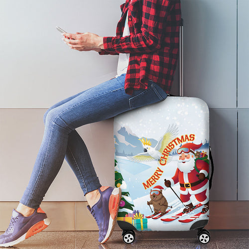 Merry Christmas Australia Luggage Cover Funny Aussie Animals Santa Skiing