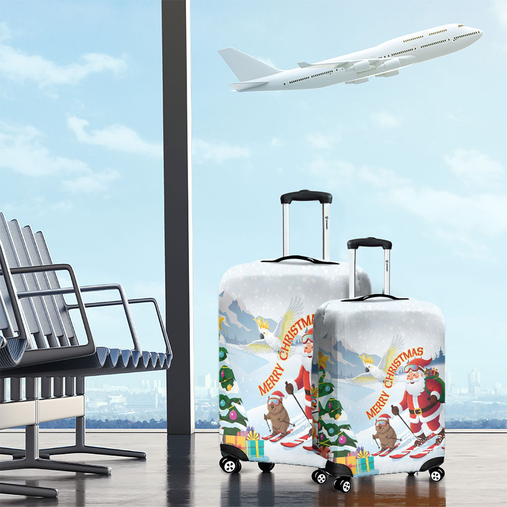 Merry Christmas Australia Luggage Cover Funny Aussie Animals Santa Skiing