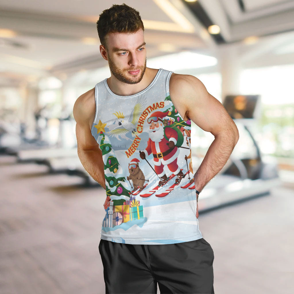 Merry Christmas Australia Men Tank Top Funny Aussie Animals Santa Skiing