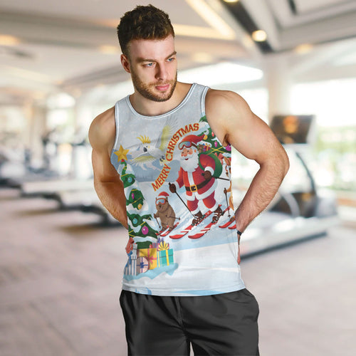 Merry Christmas Australia Men Tank Top Funny Aussie Animals Santa Skiing